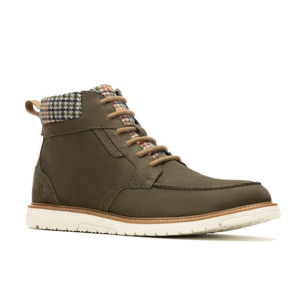 Hush Puppies Men’s Jenson Boots Classic Comfort Leather in Olive Green, size 13